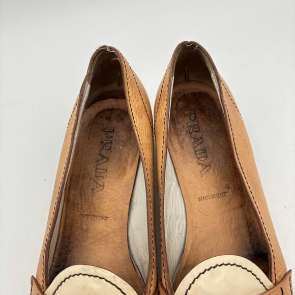 Vintage Prada Square Toe Block Heel Loafers Patent Leather Women\'s 39.5 US 9.5